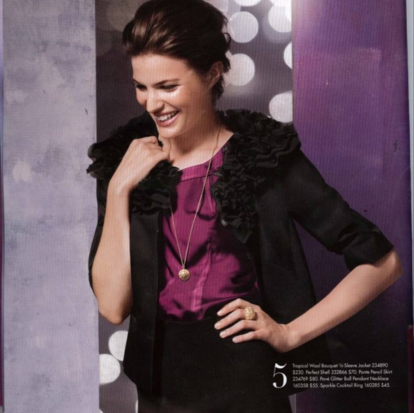 Ann Taylor | Ruffle Collar Cropped Short Sleeve Wool Jacket Blazer - Picture 1 of 9